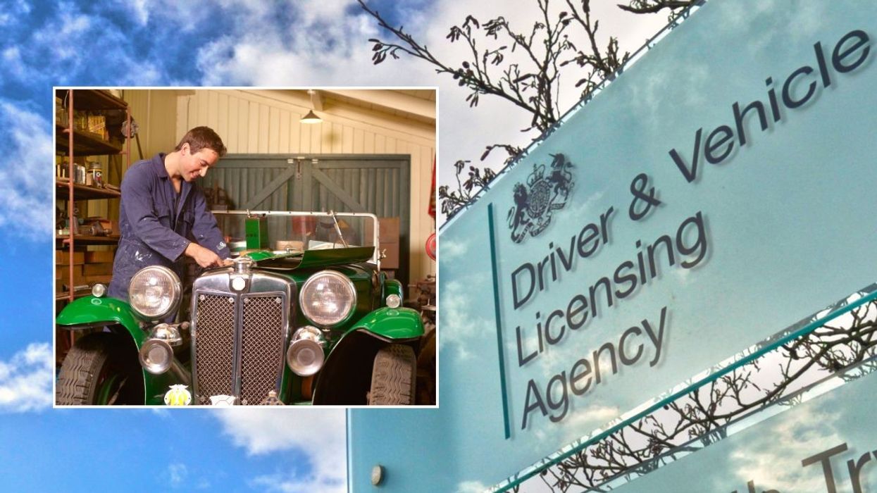Classic car and a DVLA sign