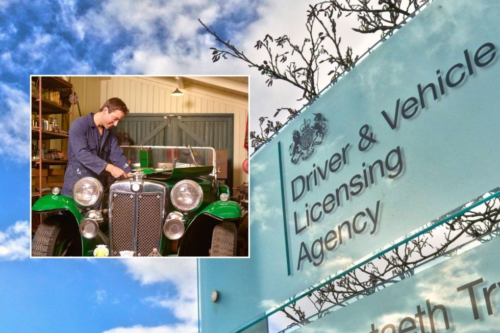 Classic car and a DVLA sign