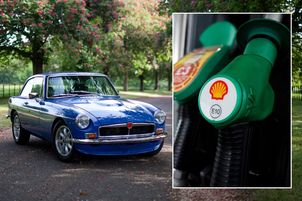 Classic car and an E10 petrol pump