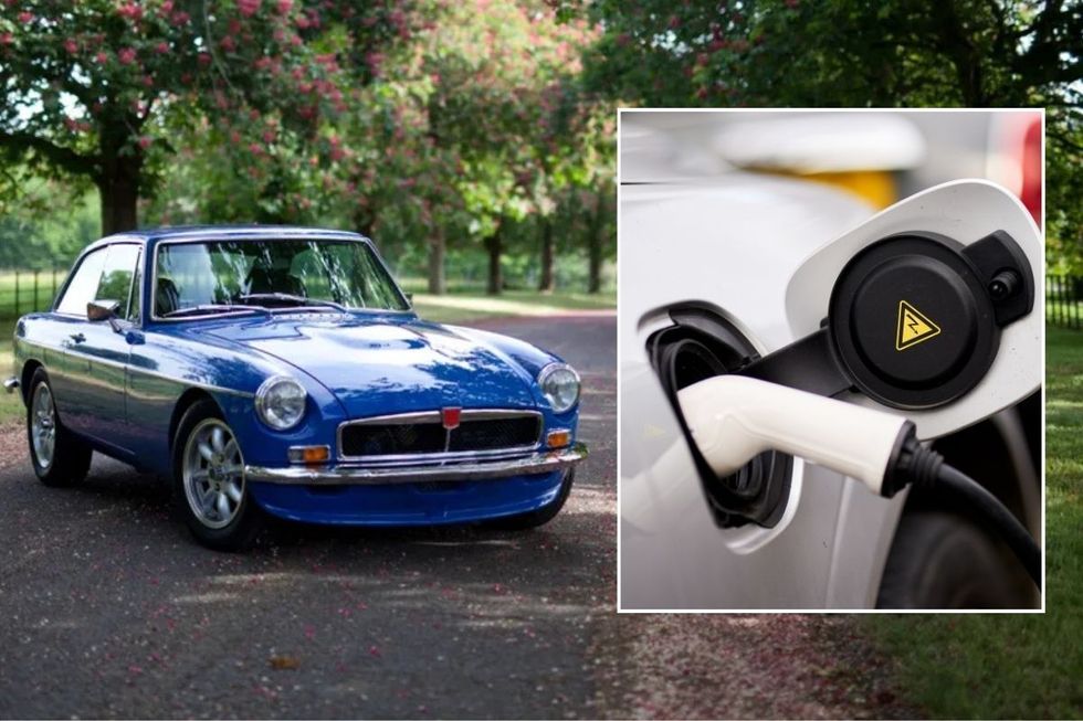 Classic car and an electric car charging