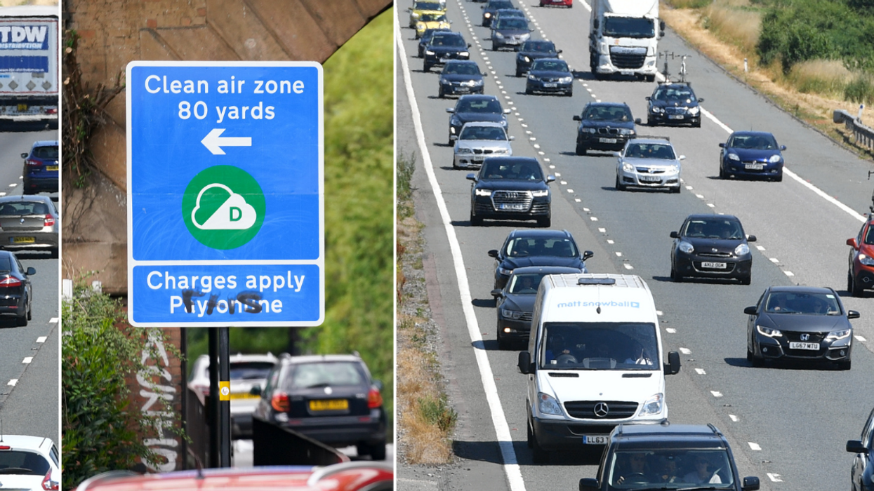 Clean Air Zone sign and car traffic