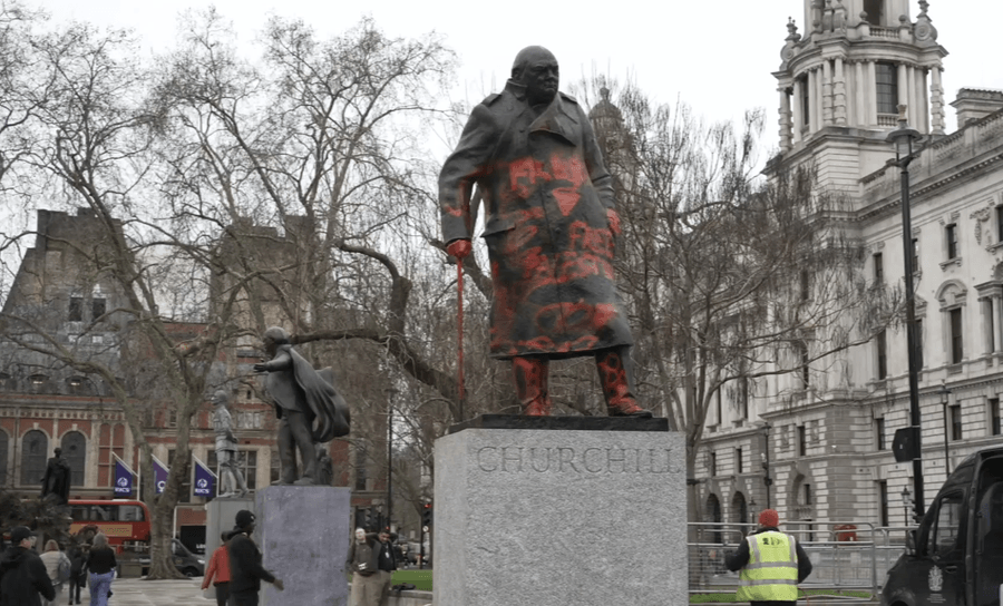 Cleaners have removed the graffiti from the base of the statue