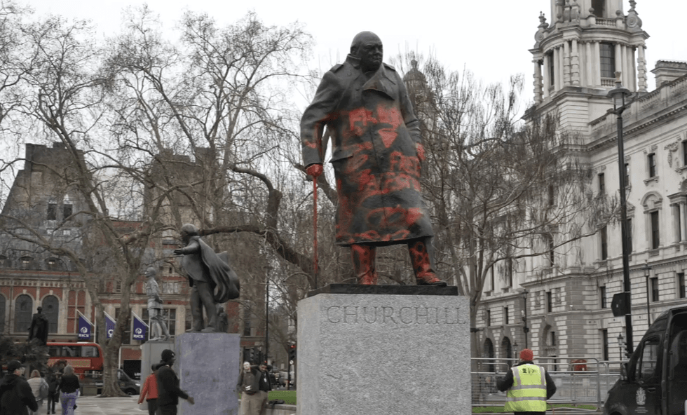 Cleaners have removed the graffiti from the base of the statue