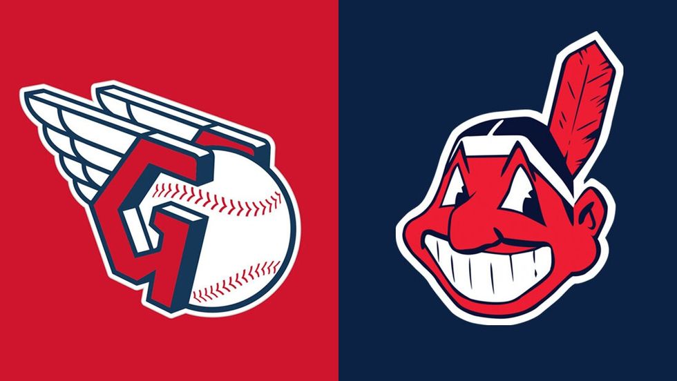 Cleveland Indians' new logo (left) and former logo, featuring Chief Wahoo