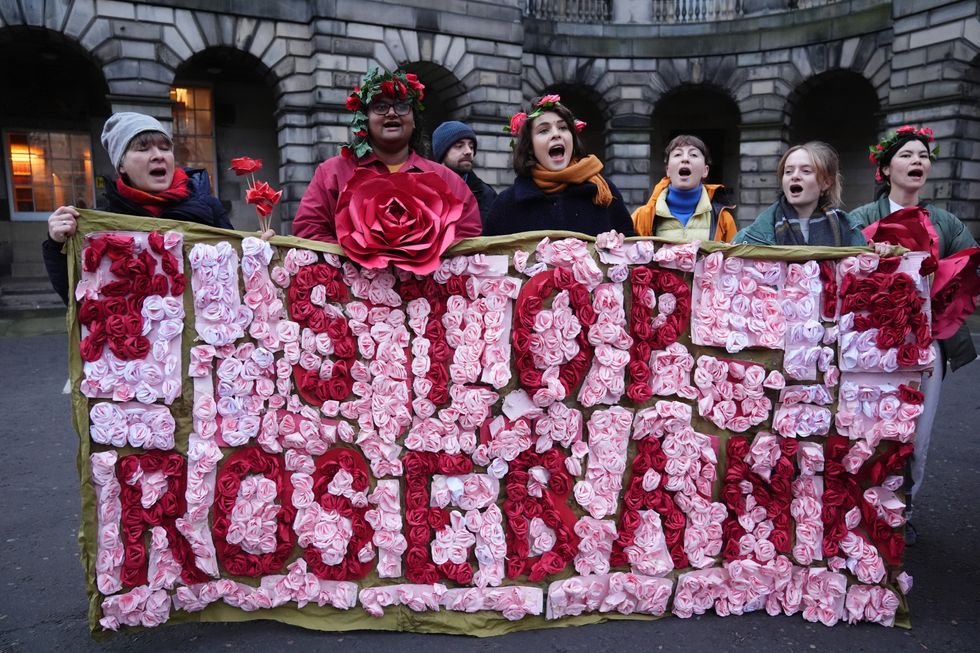Climate activists from Greenpeace and Uplift during a demonstration outside the Scottish Court of Session, Edinburgh\u200b