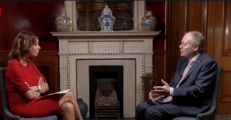 Clive Betts being interviewed by Gloria de Piero