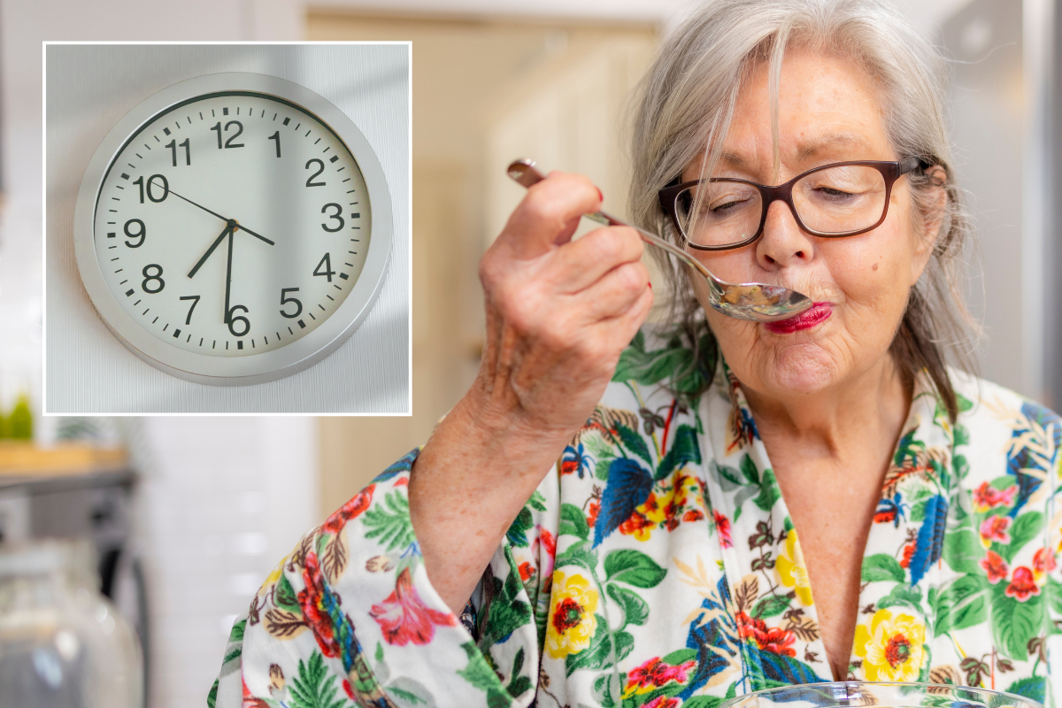 Clock; Woman eating breakfast