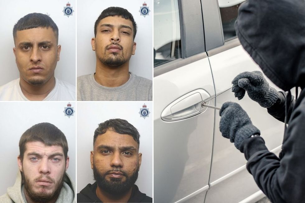 (Clockwise from top left) Asad Ali, Hassan Ali, Mohammed Haroon and Kian Brisban-Drawles, and a stock image of car theft