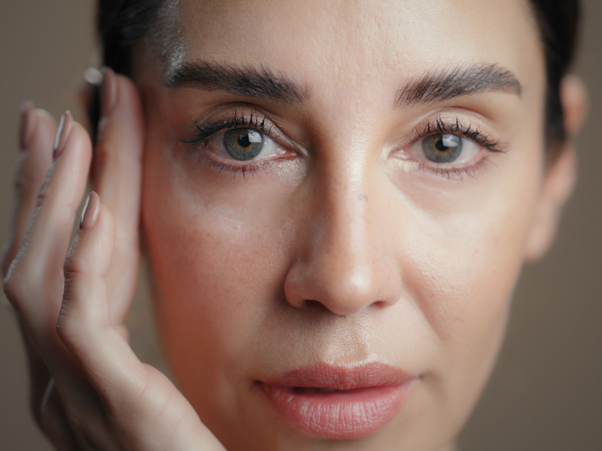 Close-up of beautiful middle-aged woman's skin