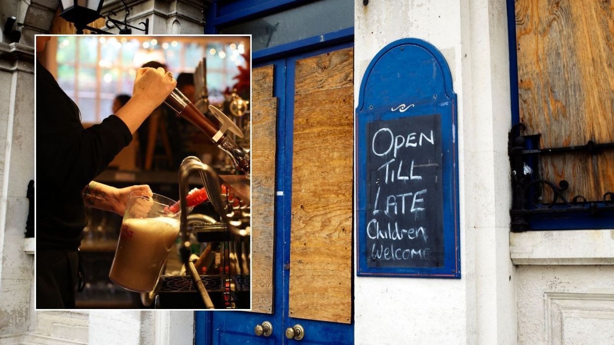 Closed pub and someone pulling a pint