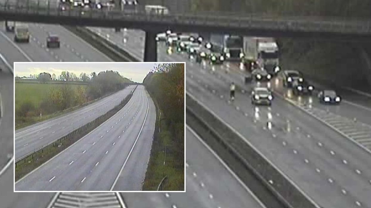 Closed road and busy traffic on M1