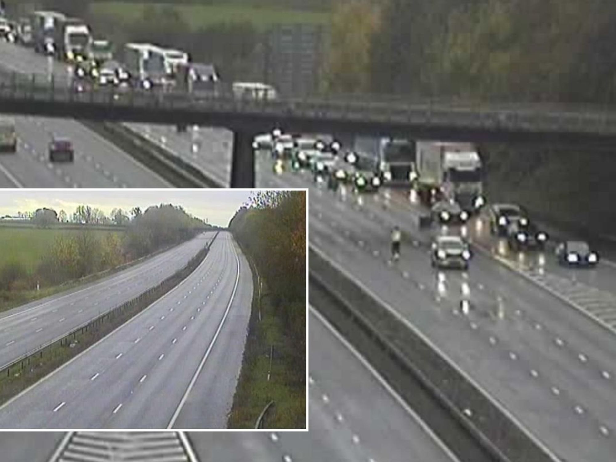 Closed road and busy traffic on M1