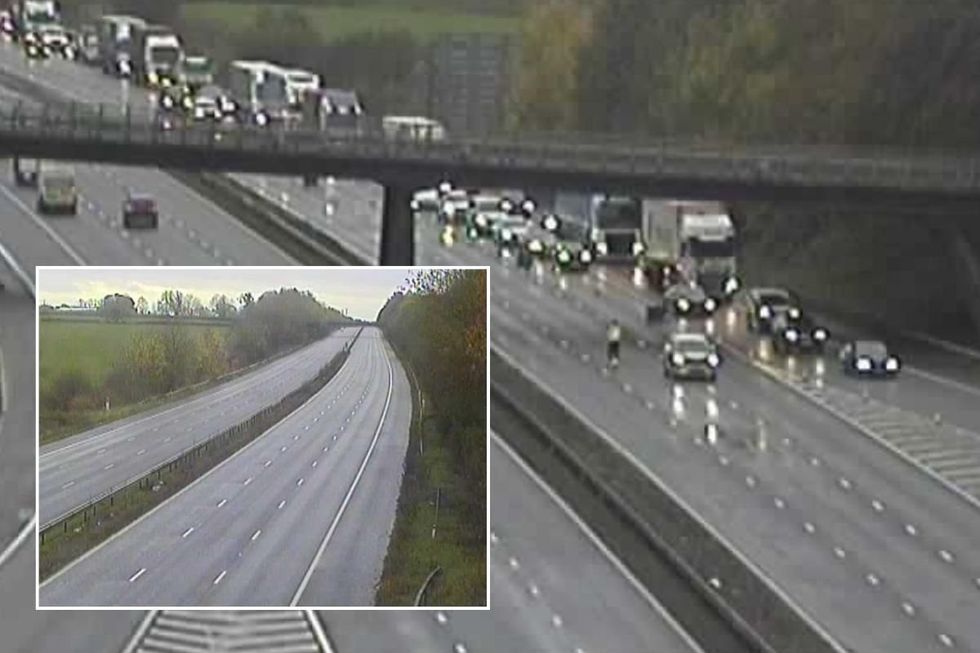 Closed road and busy traffic on M1