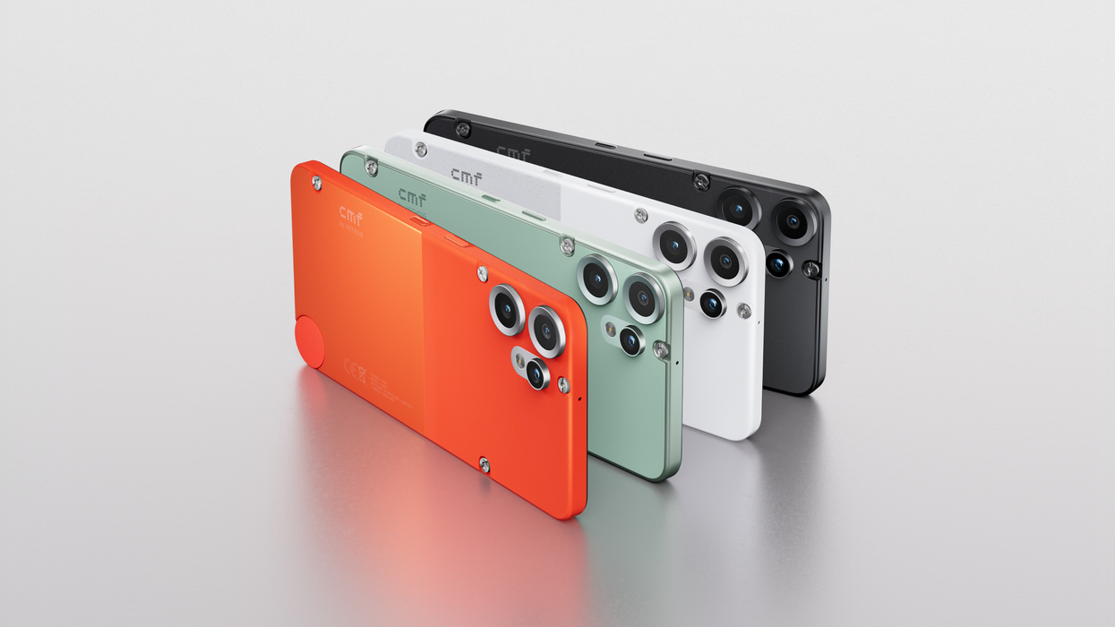 CMF Phone 2 Pro handsets shown lying on their side in all four colourways White, Black, Orange, and Light Green