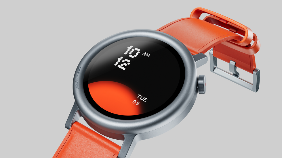 cmf watch pro 2 pictured with orange strap