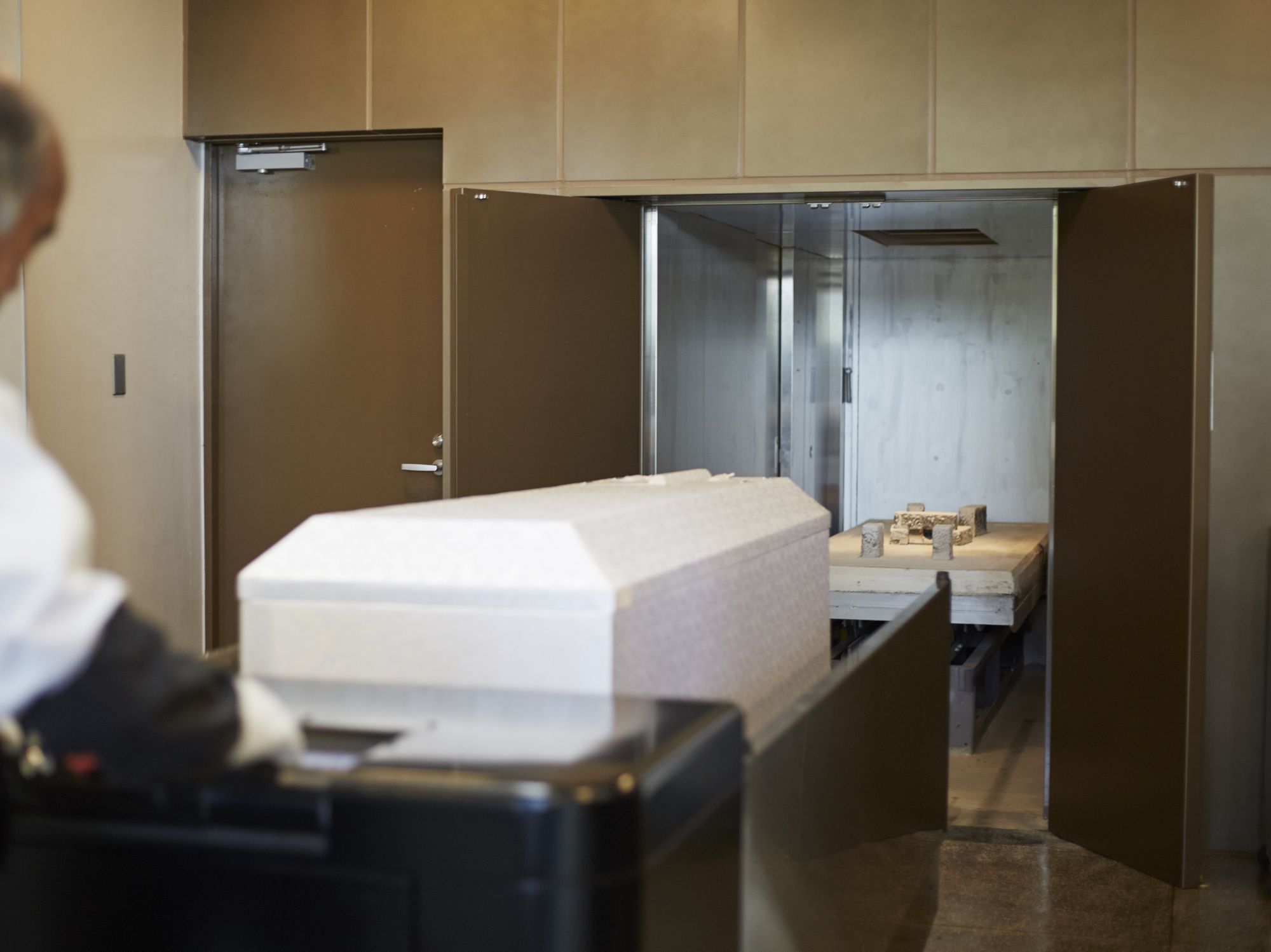 Coffin being cremated