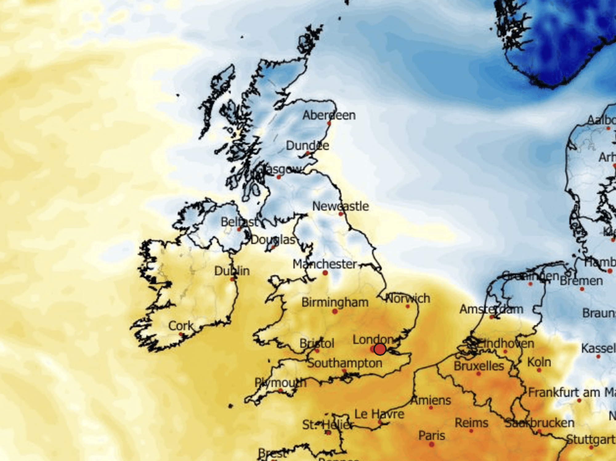 Cold north, milder south