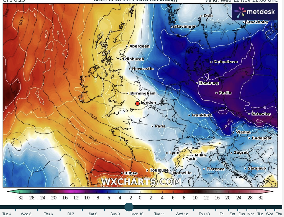 Cold nudges in from the east