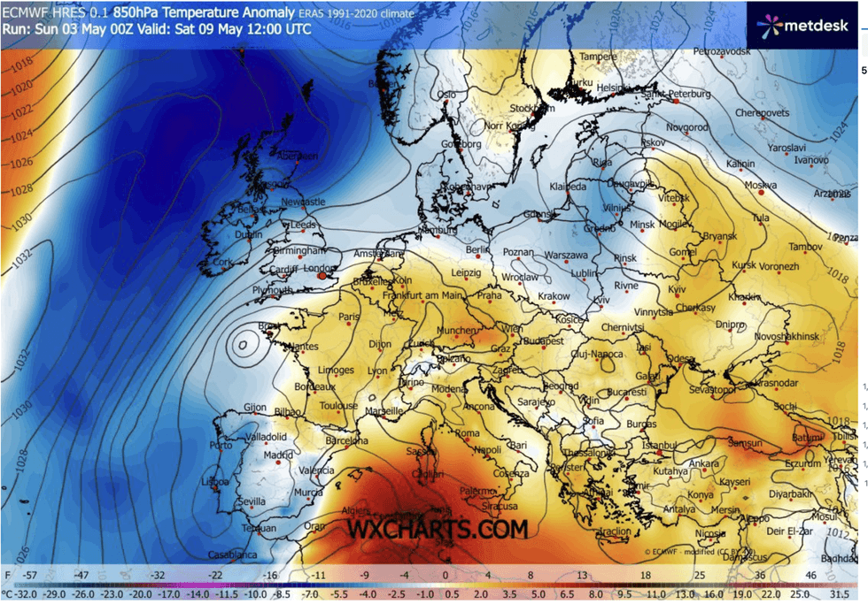 Cold weather will seep down from the north