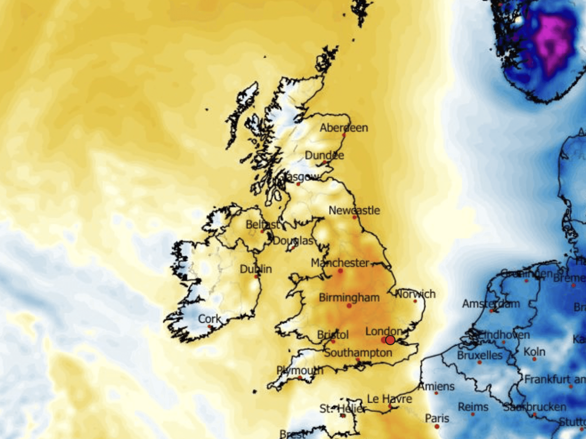 Colder weather will be kept at bay to the east of the UK