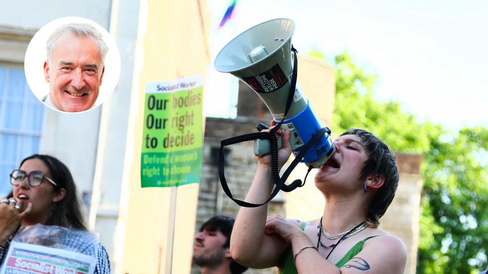 Colin Brazier (left), abortion vote protest (right)
