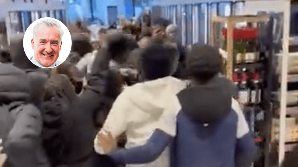 Colin Brazier (left), Clapham riots in shop (right)