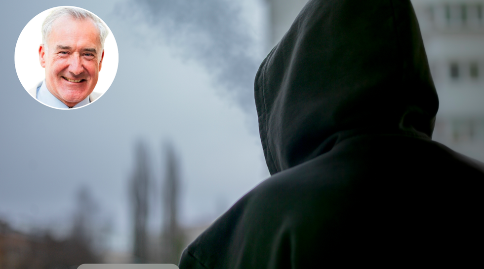 Colin Brazier (left), Man in a hood (right)