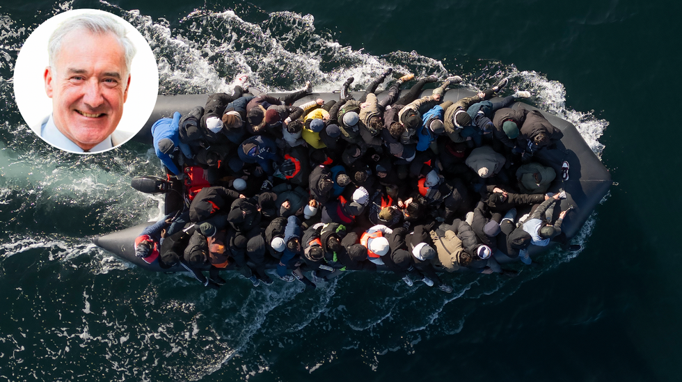 Colin Brazier (left), migrant boat crossing Channel