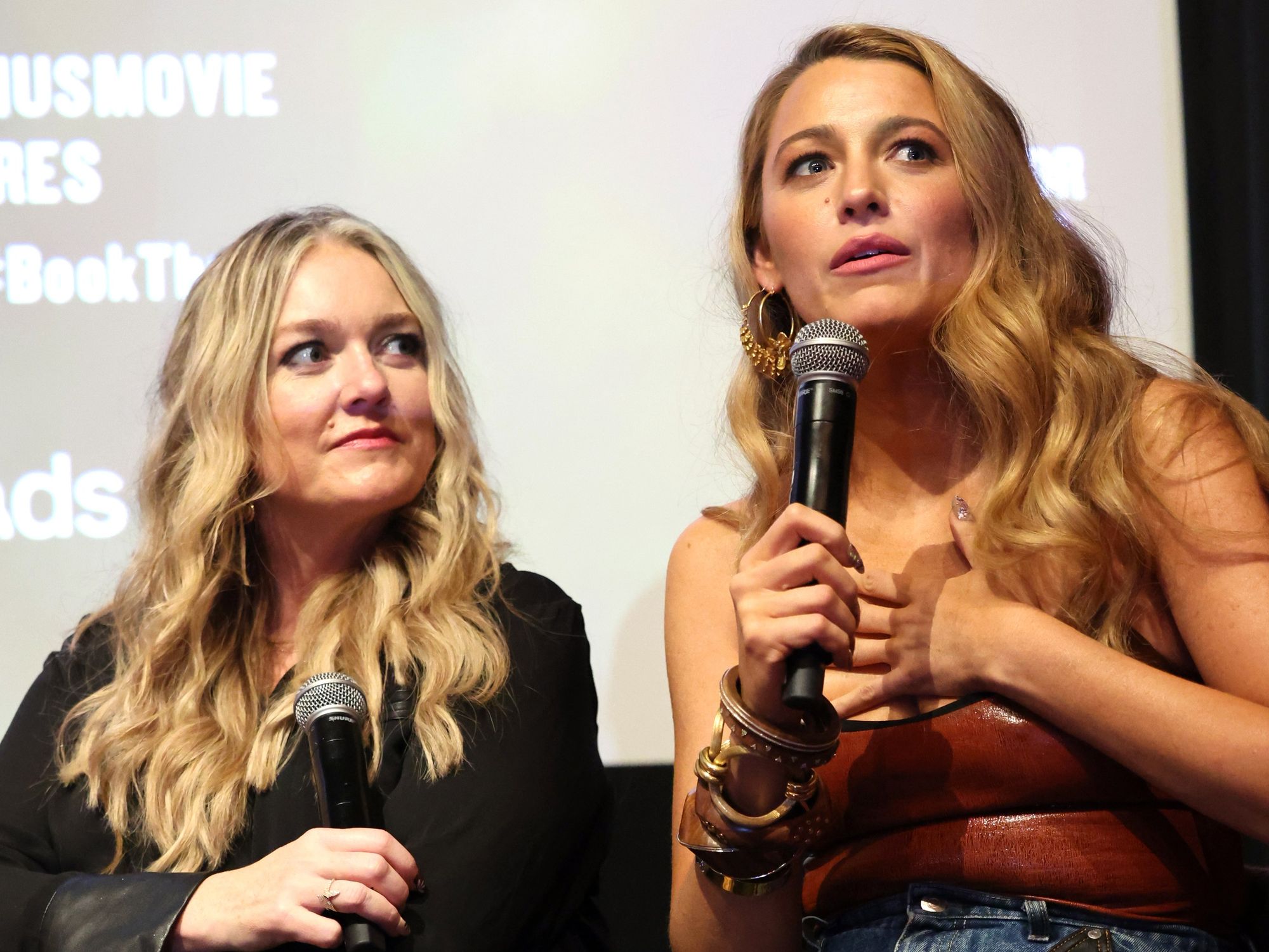 Colleen Hoover (left) with It Ends With Us lead star Blake Lively