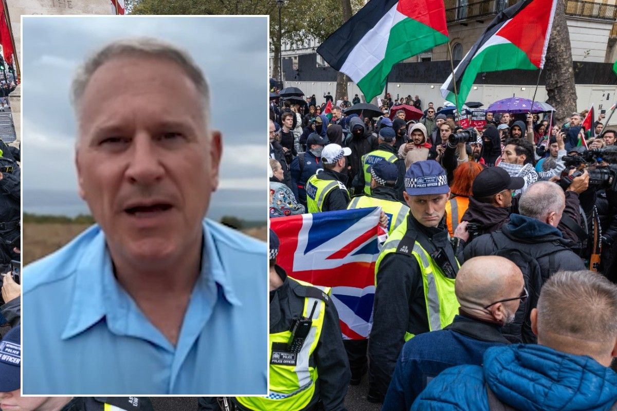 Colonel Richard Kemp and protest outside the Cenotaph