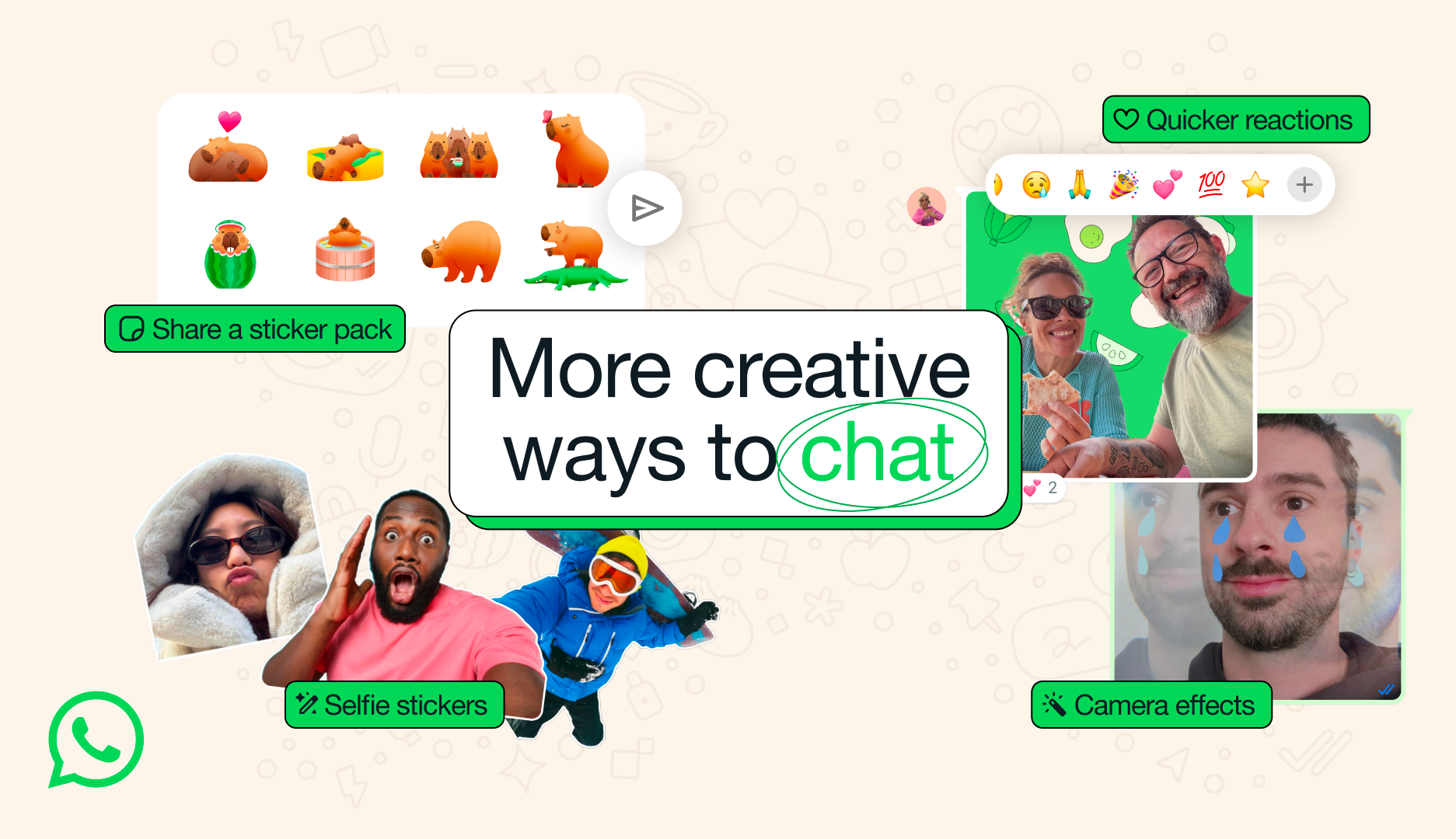 colourful image promoting the new features available in whatsapp on iOS and Android