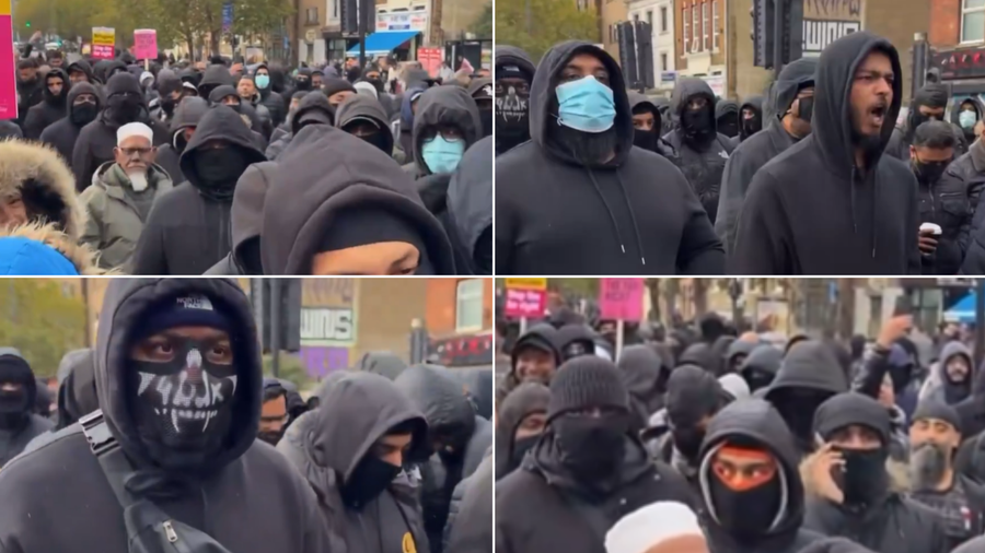 Columns of masked Muslim men chant 'Allahu Akbar' in London Columns of masked Muslim men chant 'Allahu Akbar' in London