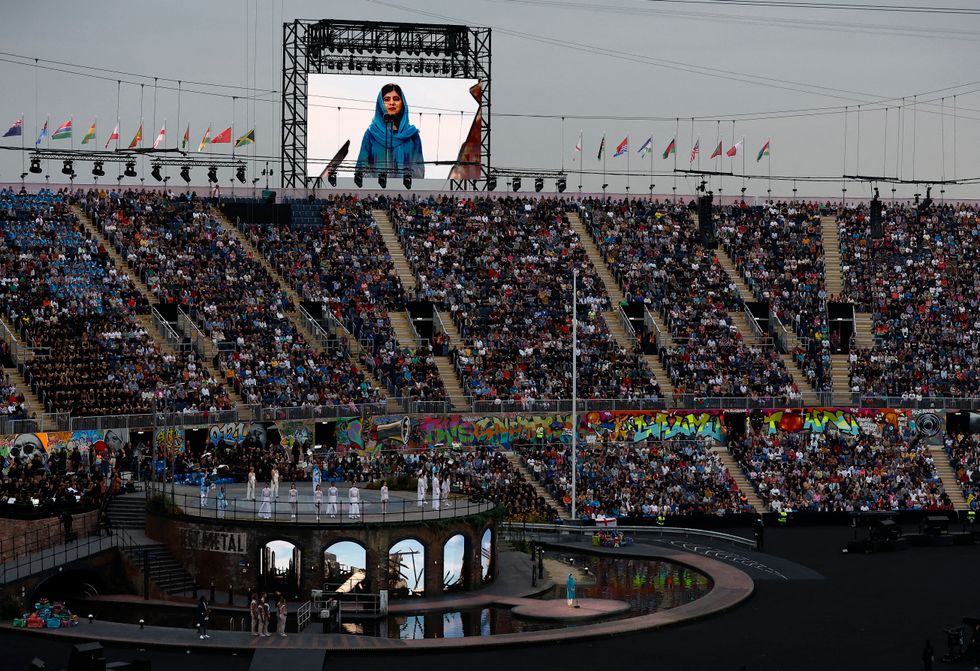 Commonwealth Games - Opening Ceremony - Alexander Stadium, Birmingham, Britain - July 28, 2022 General view of Pakistani Noble Peace Price winner Malala Yousafzai during the opening ceremony REUTERS/Jason Cairnduff