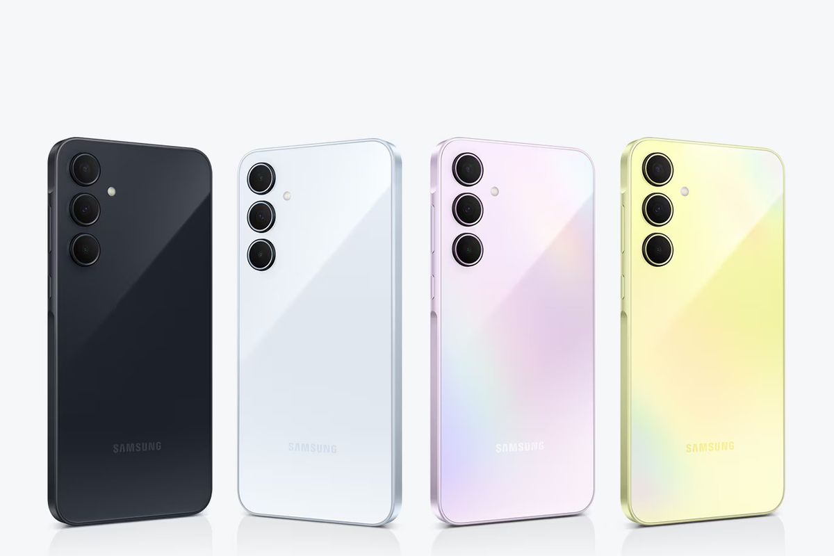 complete lineup of the galaxy a35 5g in all colours showing the triple-camera design