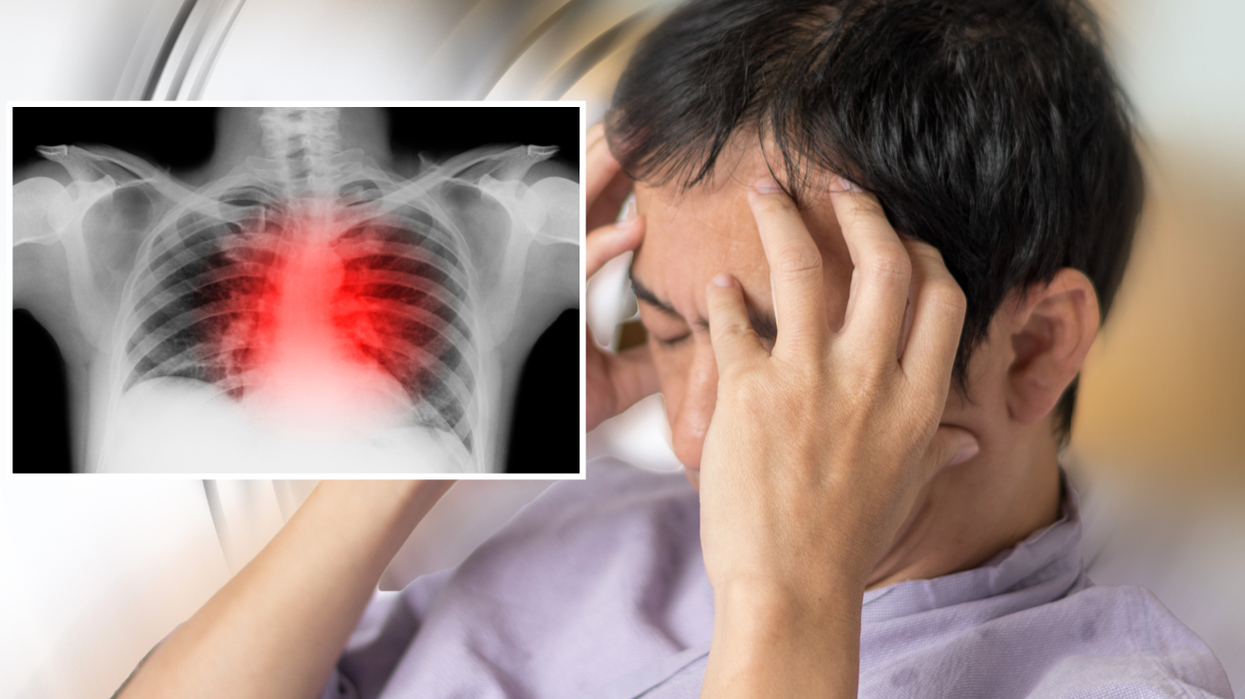 Composite image of a heart attack and head spinning