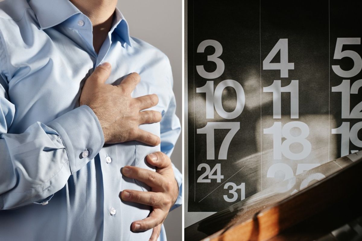 Composite image of a person having a heart attack and a calendar 
