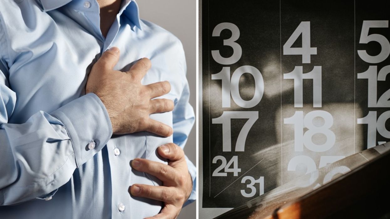 Composite image of a person having a heart attack and a calendar