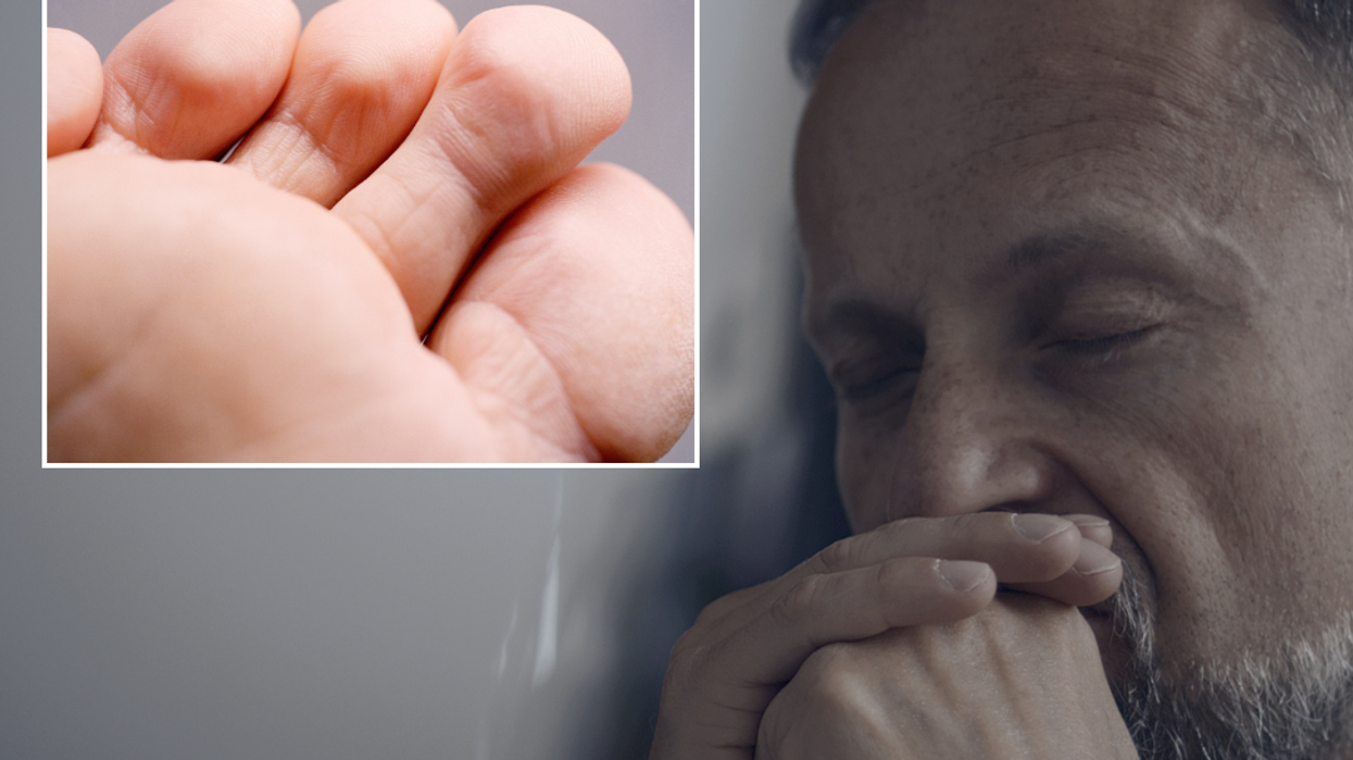 Composite image of a person's toes and their head spinning