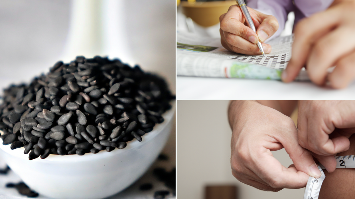 Composite image of black seeds, weight loss and crossword