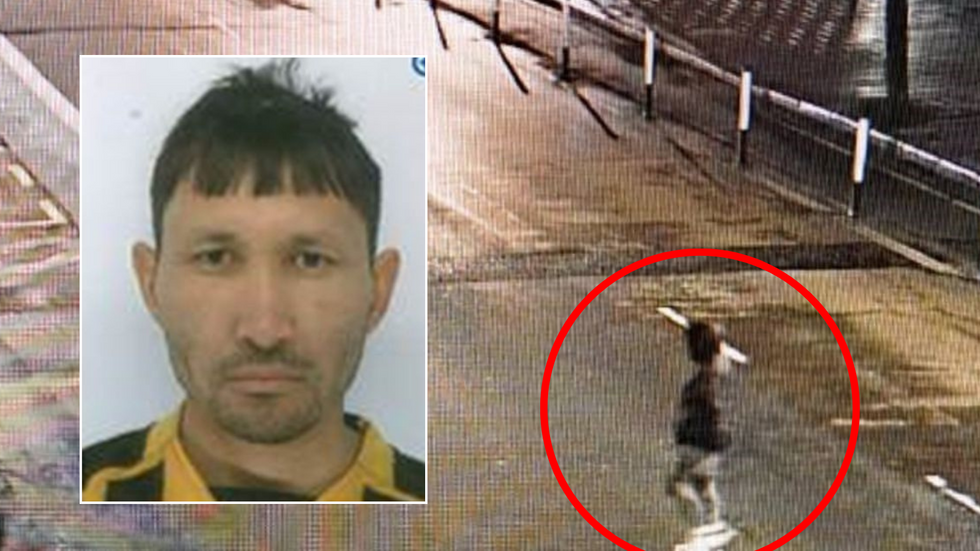Composite image of CCTV footage of Ezedi in Battersea with a mugshot of the man
