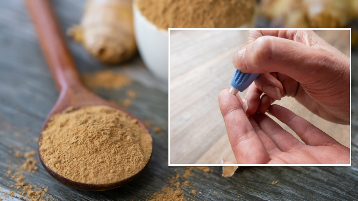 Composite image of ginger spice and diabetes test