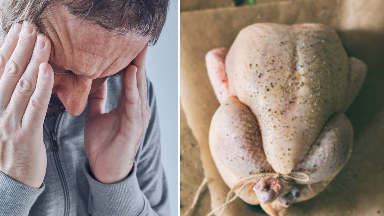 Composite image of headache and chicken