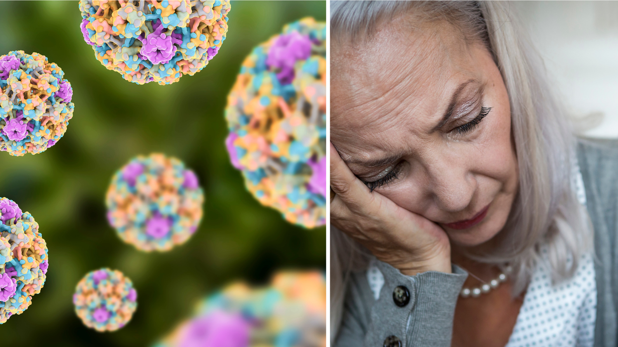 Composite image of HPV and woman looking tired