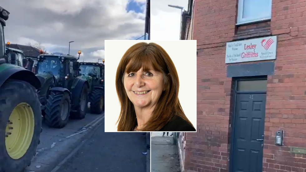 Composite image of Lesley Griffiths, her office and tractors