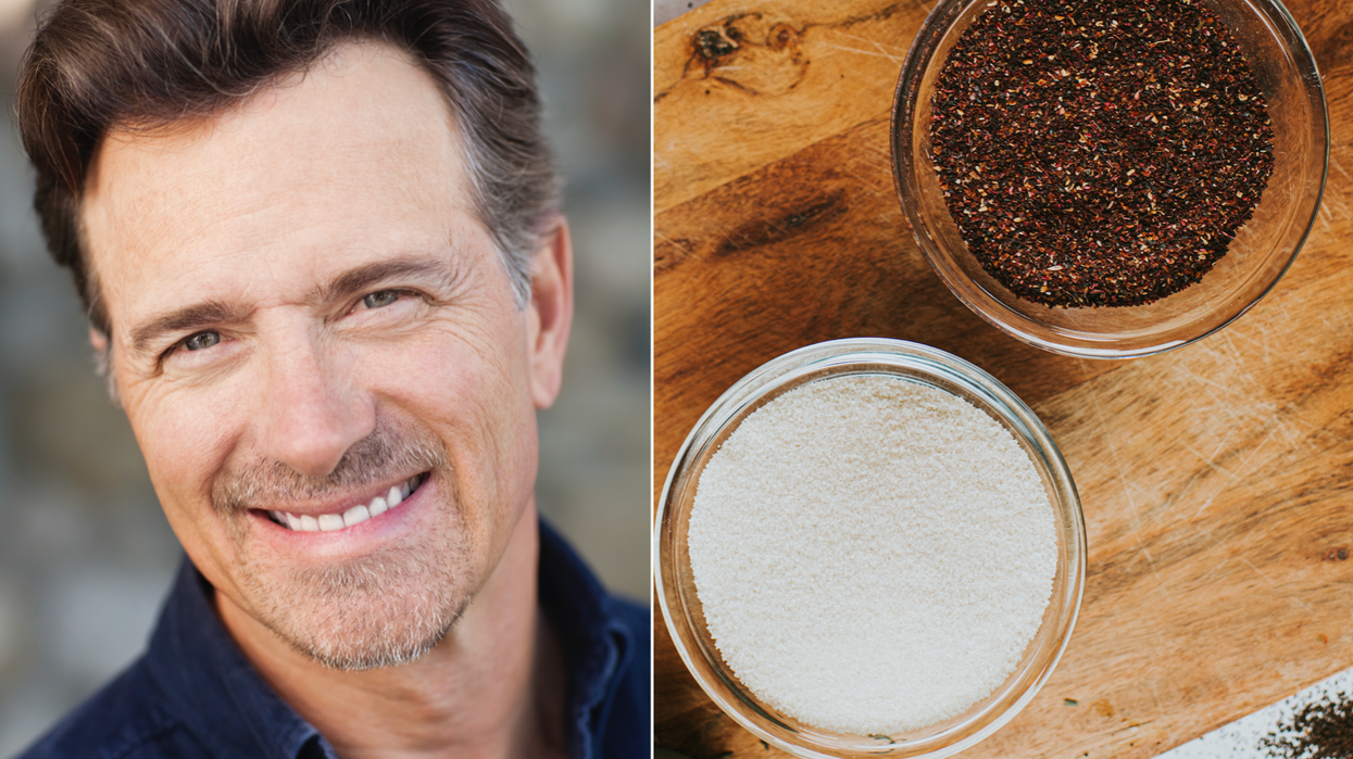 Composite image of man and sugar in a pot