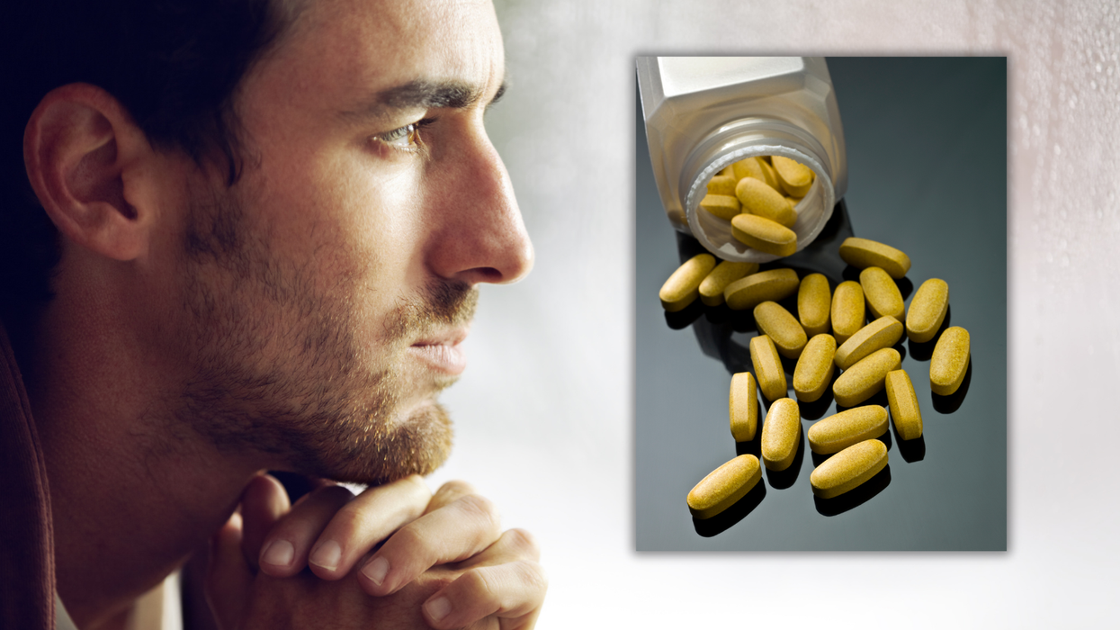 Composite image of man (left) and supplements (right)
