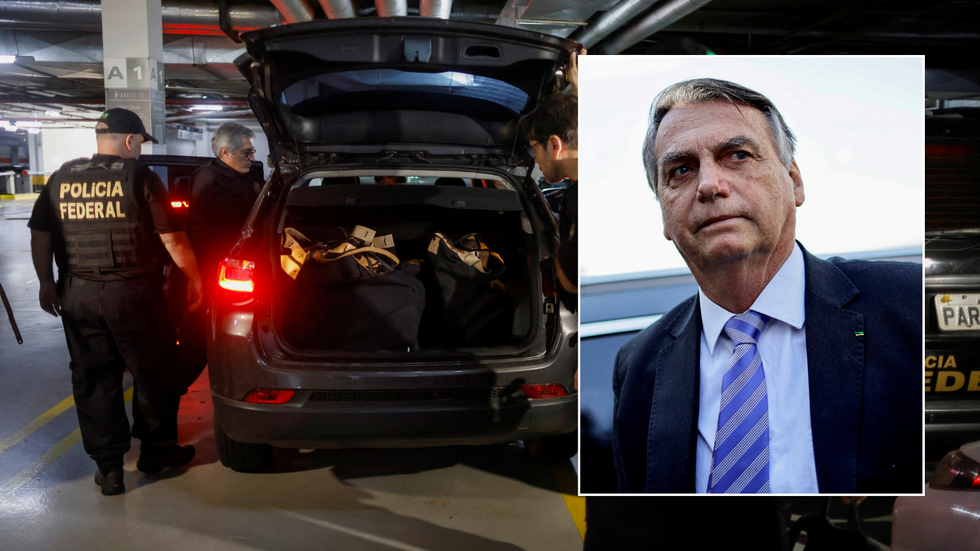 Composite image of police and Bolsonaro