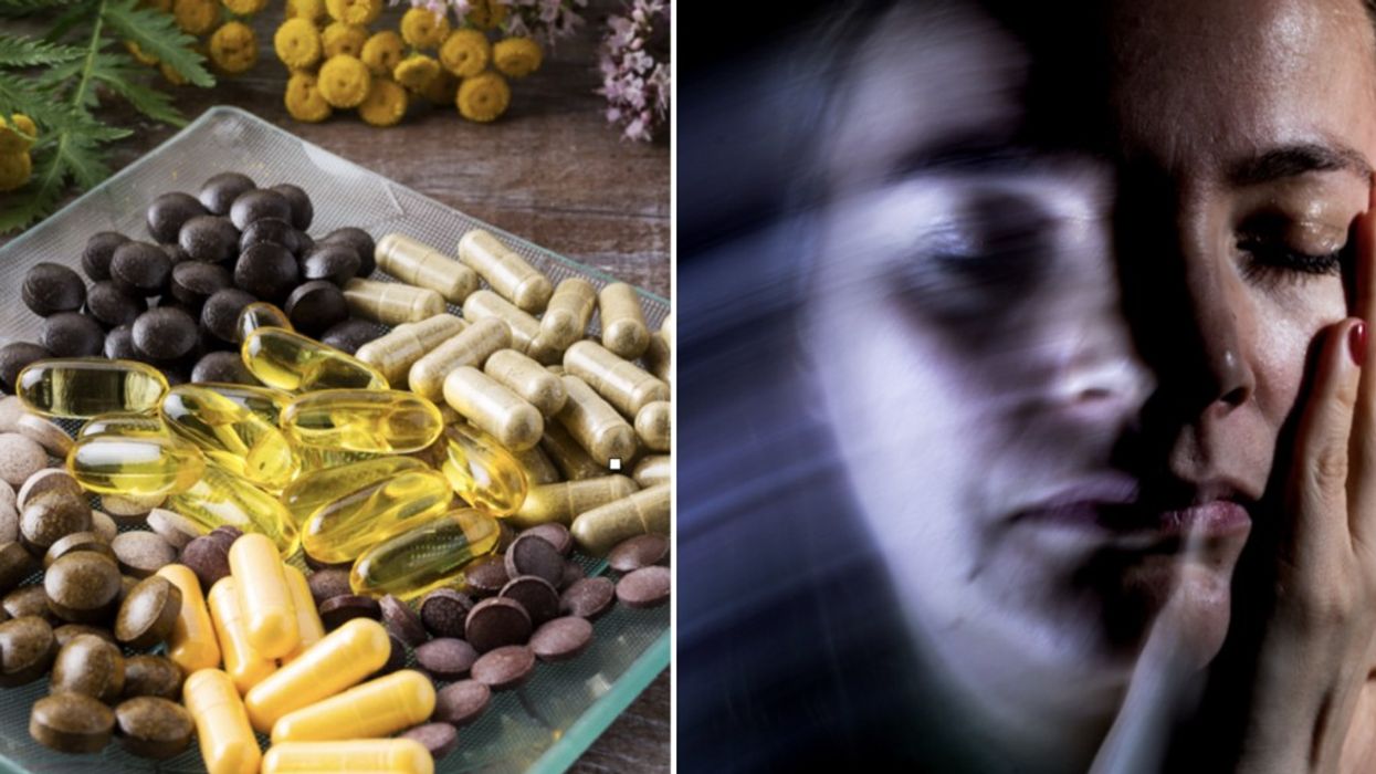 Composite image of supplements (left) and antidepressants (right)