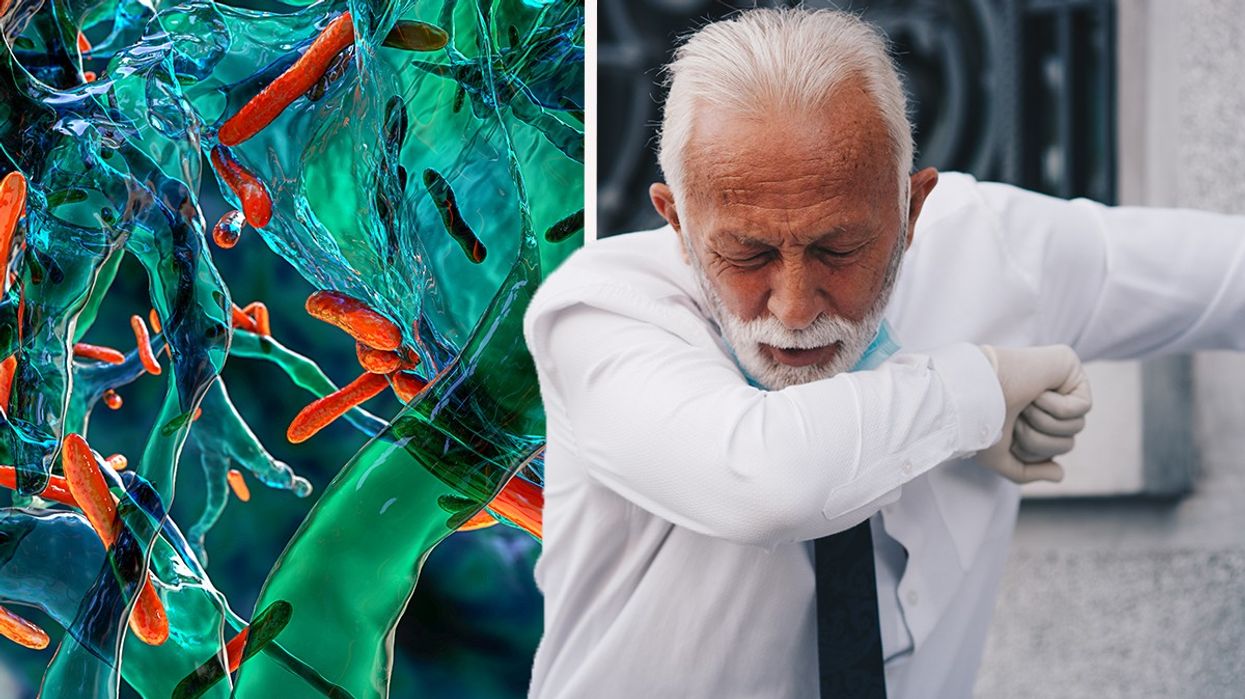 Composite image of tuberculosis and man coughing