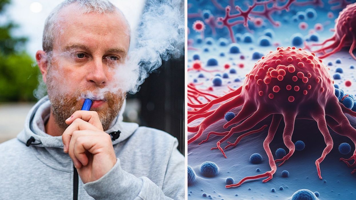 Composite image of vaping and cancer cell